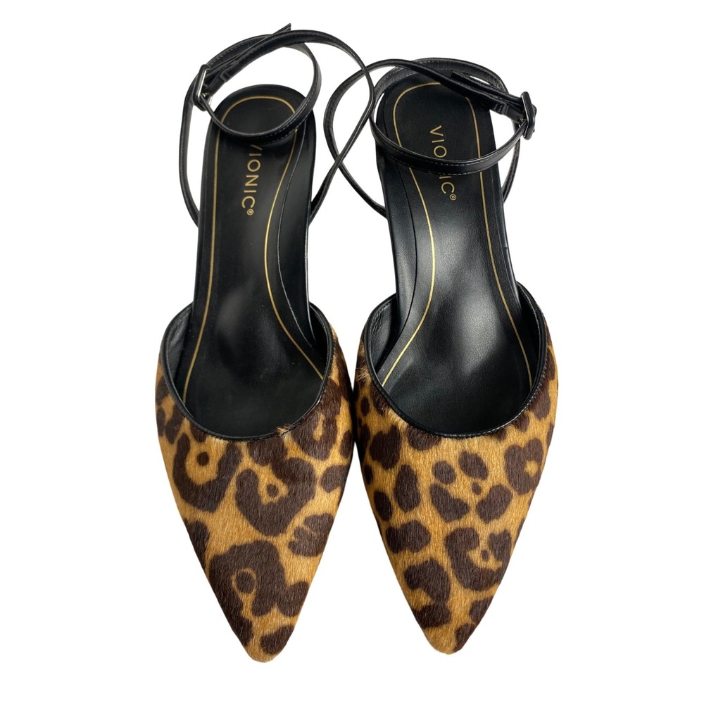 Vionic Leopard Print Pointed Toe Ankle Strap Heels - Black & Brown